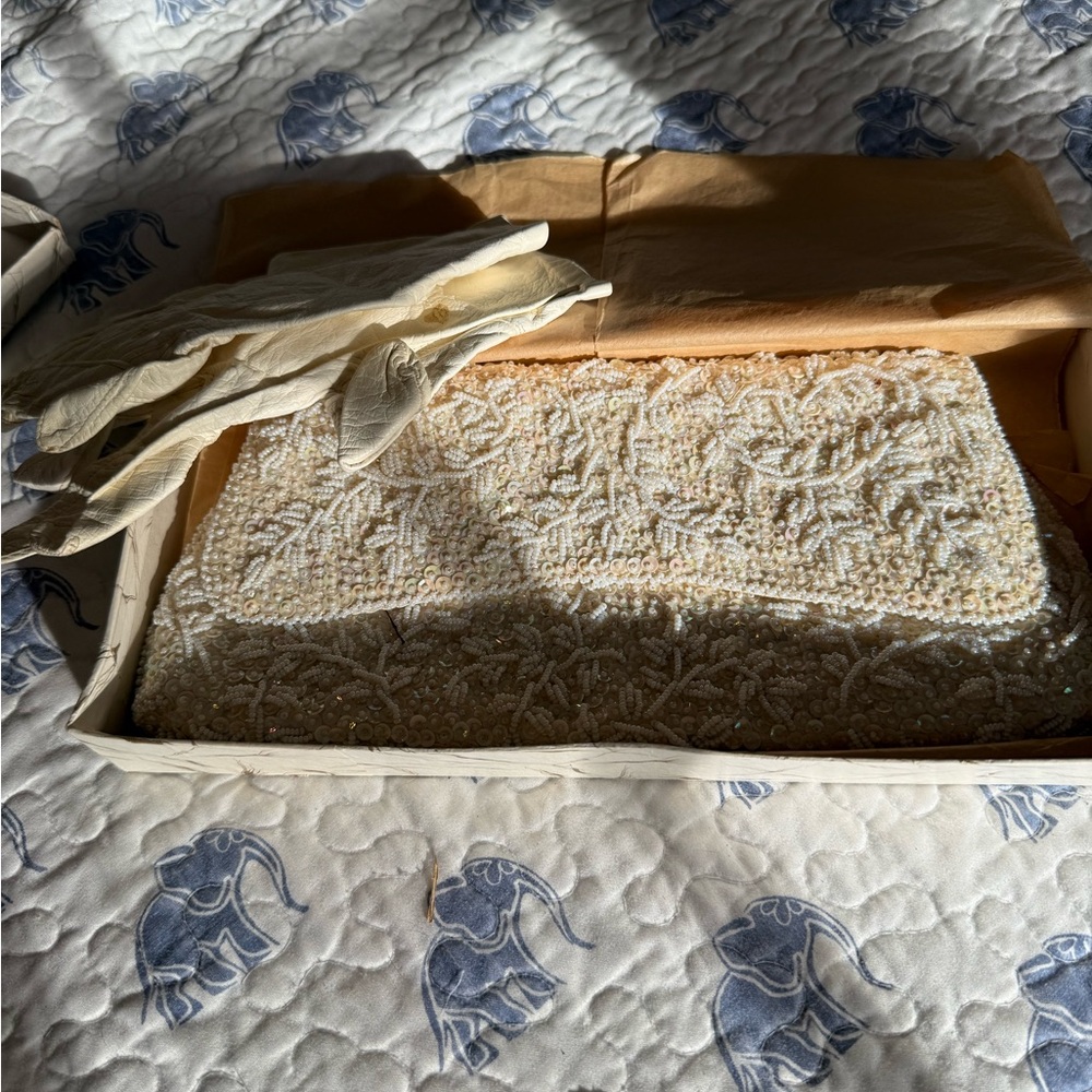 Vintage circa 1910 Elegant Cream Beaded Clutch